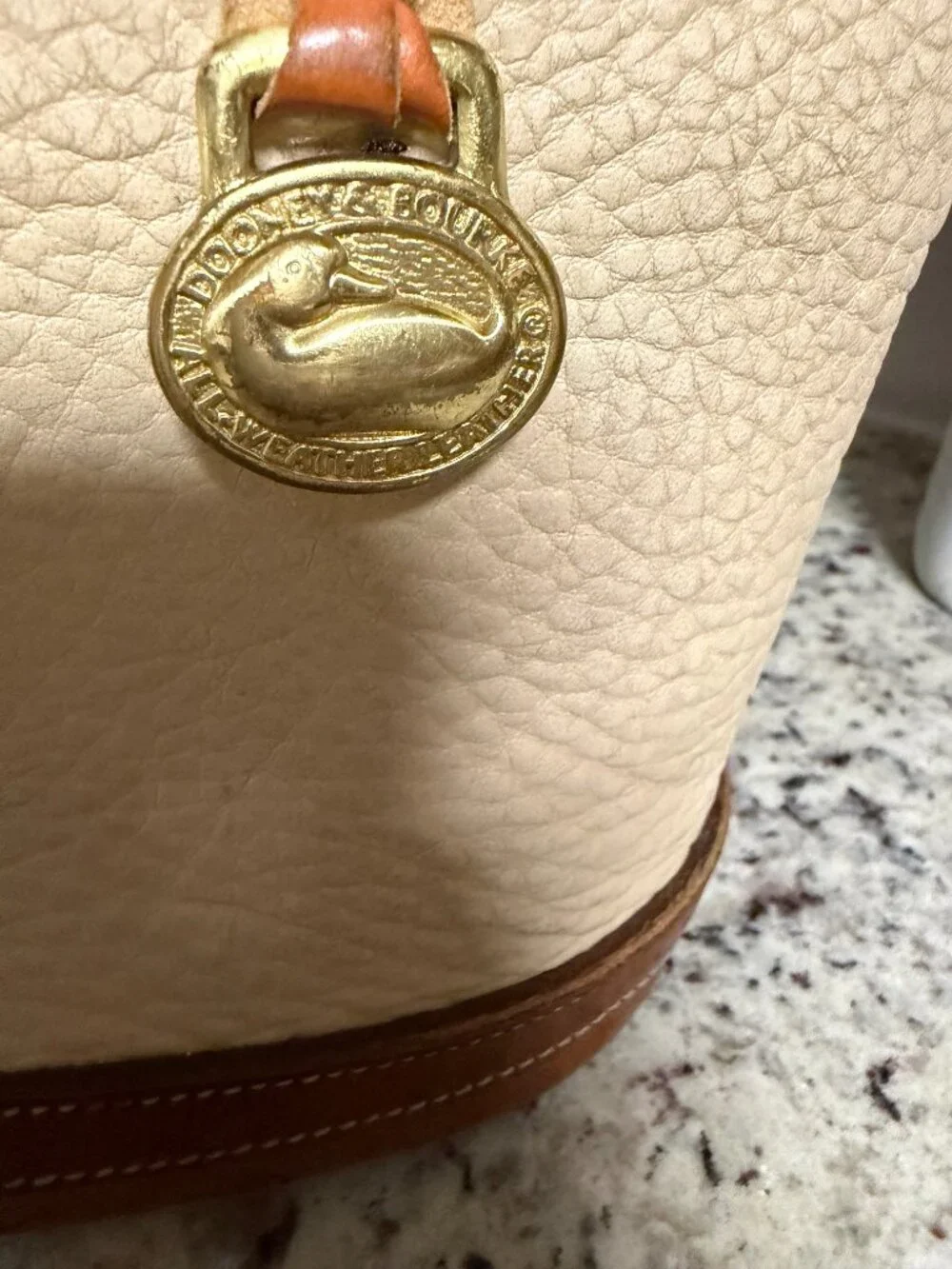 Vintage Dooney & Bourke AWL Bone & British Tan Norfolk Domed Satchel